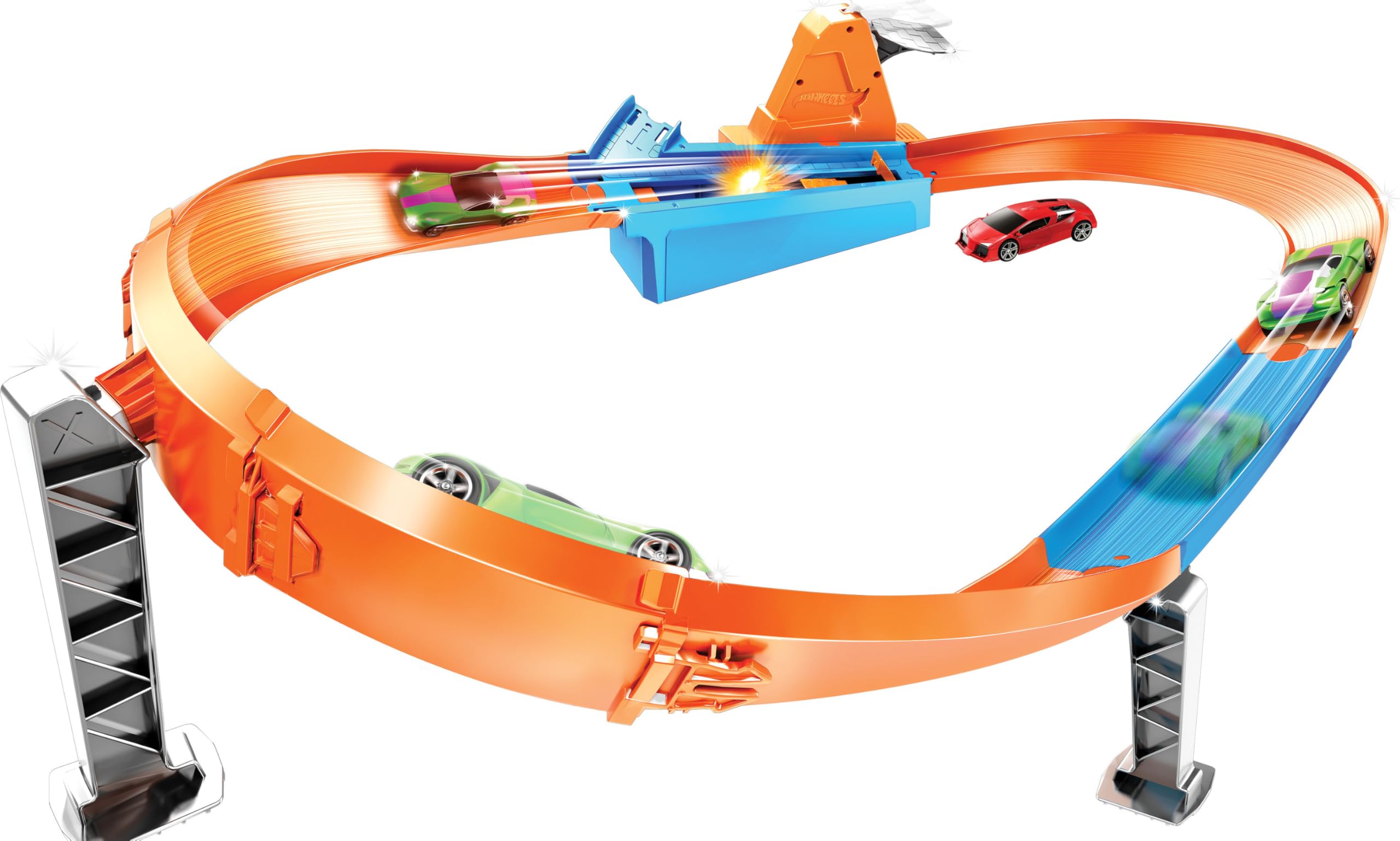 Hot Wheels Toy Car Track Set, Rapid Raceway Champion, Multi-Car Launcher, Connects to Other Sets, Includes 1:64 Scale Car