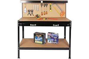 DOINUO Work Bench with Drawers, Work Benches for Garage with Peg Board and Storage Shelf, Multipurpose Work Table Tool Organizer for Woodworkers, Workshop, Garage, Hold up to 300 lbs