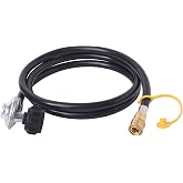 Flame King 90 Degree Low-Pressure Propane Gas Regulator Hose with Quick Connect for RVs, Grills, Heaters, Burners, 6 Feet - LPRH6