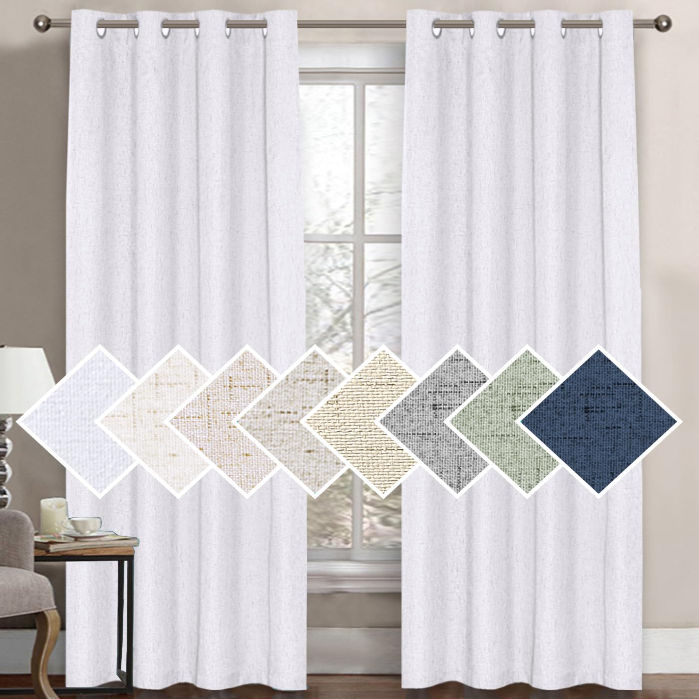 Photo 1 of H.VERSAILTEX 100% Blackout Curtain for Bedroom 108 Inches Long Grommet Linen Face Full Light Blocking Curtain Drape for Living Room Thermal Insulated Linen Look Curtain 1 Panel, Pure White