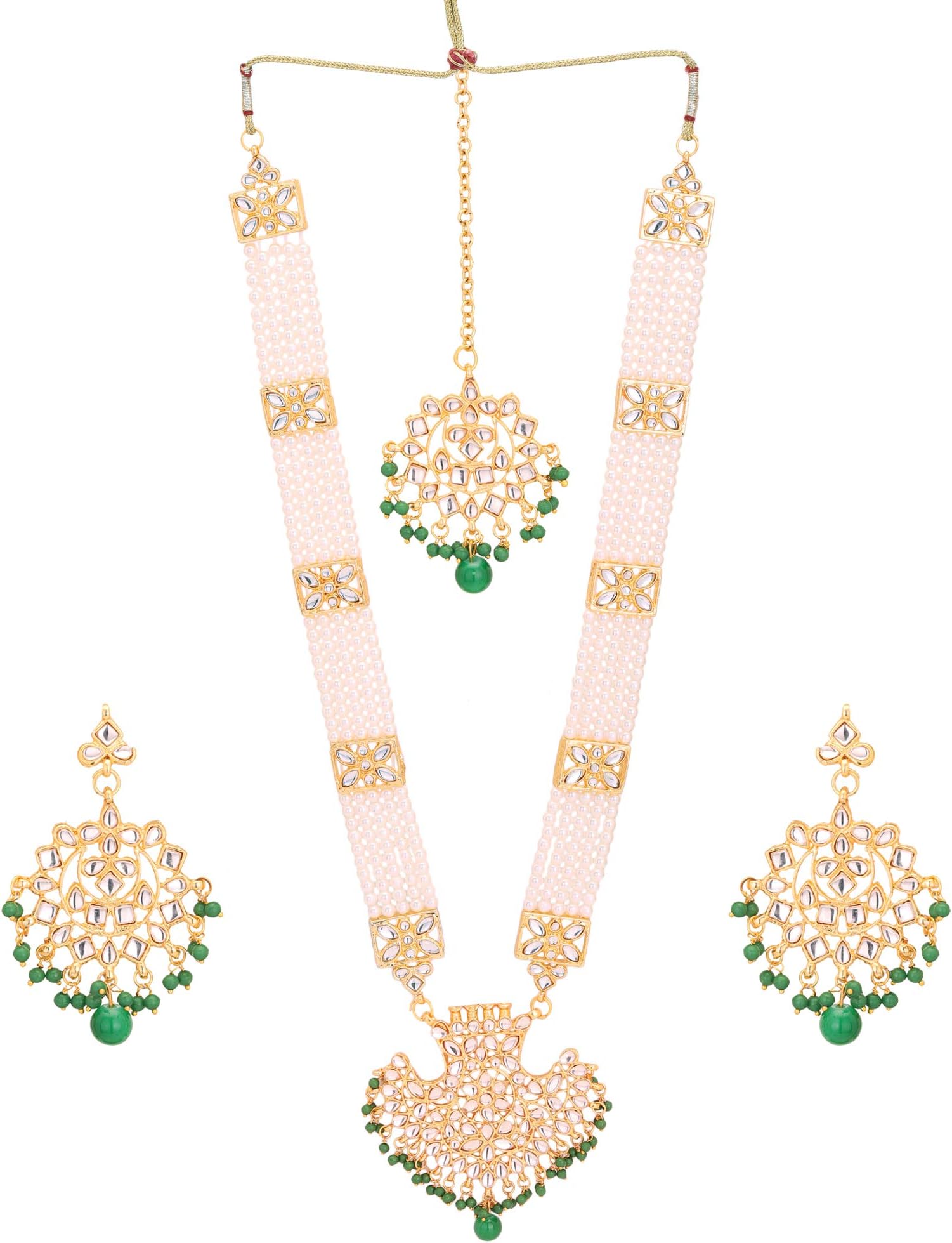 Jwellmart Women's Diva Collection White Kundan Stone Faux Pearl Rani Haar Necklace Earrings Set