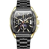 OLEVS Men's Wrist Watches Square Face Luxury Dress Fancy Original Watches for Men Stainless Steel Chronograph Waterproof Nice Big Sports Watch Men Classic Business Formal Adjustable Quartz Mens Watch