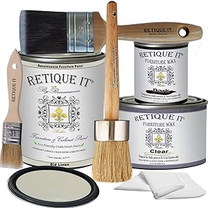 Retique It Chalk Furniture Paint by Renaissance Deluxe Starter Kit, Wax, 22 Old Linen, 32 Ounces