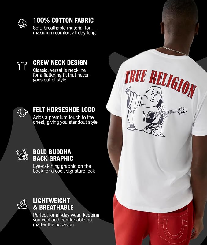 Buddha Logo Short Sleeve Tee, T-Shirt Homme, White, Large