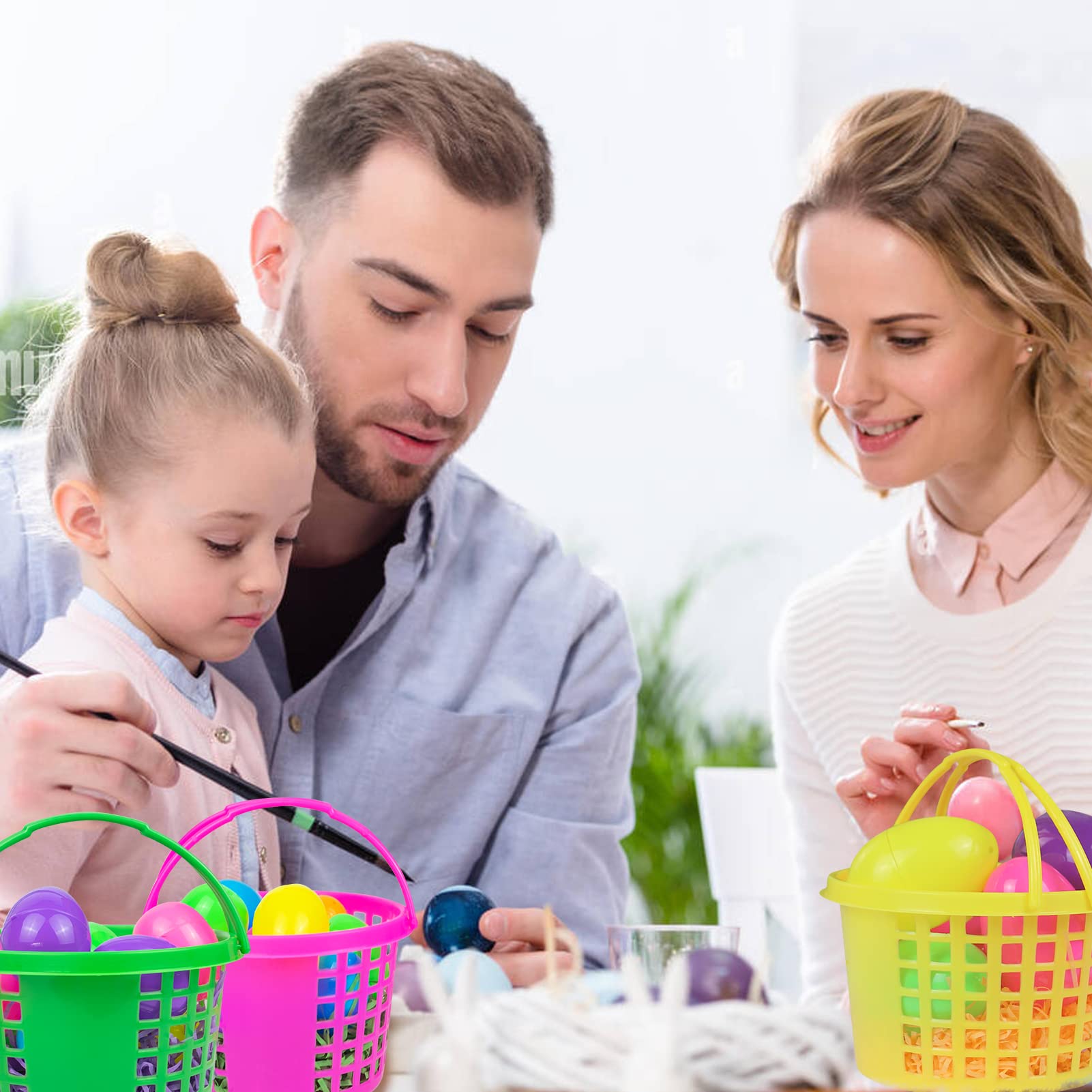 Evoio Easter Baskets for Kids, 24 Pack Plastic Easter Baskets Bulk for Egg Hunts Set, Easter Bucket Bags with 120g Easter Grass for Toddler Classroom Collecting Easter Eggs Party Favor