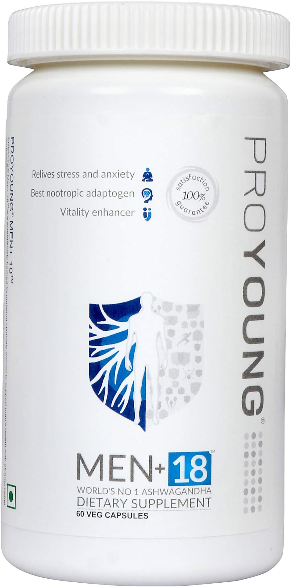 PROYOUNG MEN +18 Pure Ashwagandha Root Extract with 8% Withnoloids - 500mg - 60 Veg Capsules Men + 18 Multivitamins & Minerals Vitamins Supplement For Men