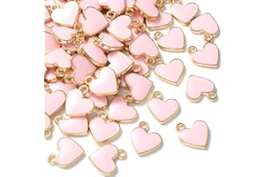 KitBeads 10 pcs Enamel Pink Heart Charms Alloy Valentine's Day Dangle Charms Pinky Heartt Shaped Pendants for Jewelry Making