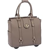 JKM & Company Rolling Laptop Bag for Women | Designer Wheeled Briefcase | Fits 13-17" Laptops | Office Travel Computer Case (Executive Taupe)