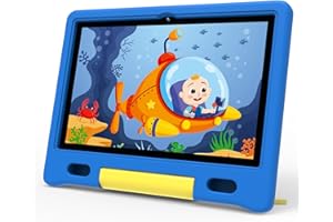 ApoloMedia K109A - Kids Tablet 10 inch, Tablet for Kids with EVA Case, 2+32GB, Pre-Installed Google Kids Space, Parental Control, YouTube Kids, Educational Apps, Android 13 Toddler Tablet - Blue
