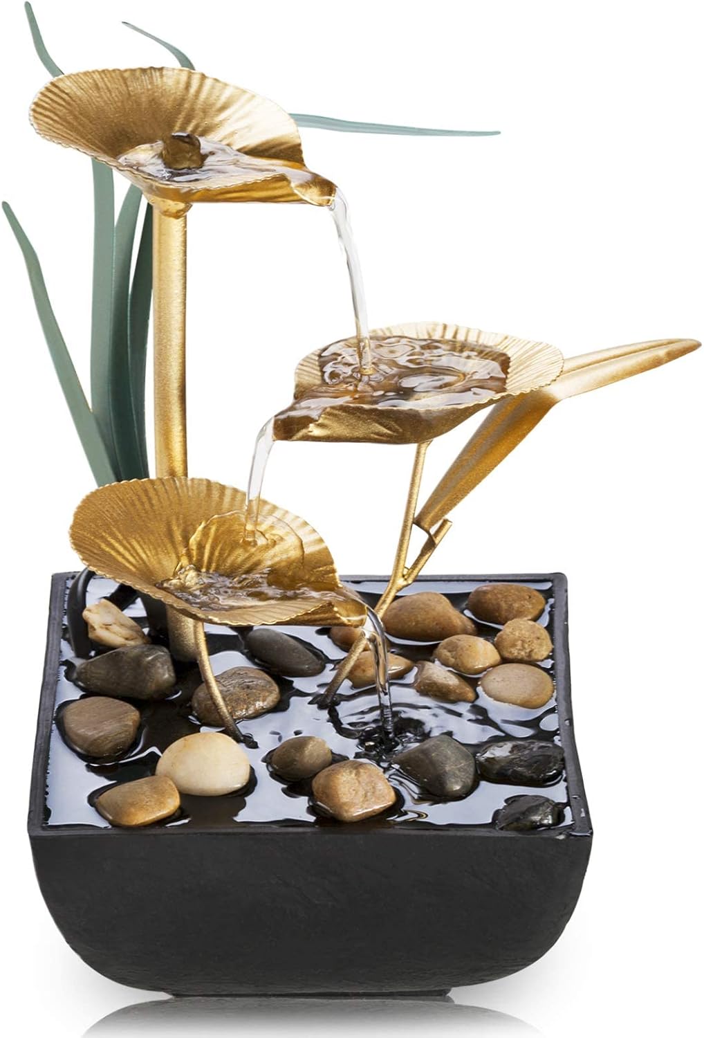 Indoor Fountains & Accessories - Tabletop Fountains Indoor Lotus Leaf Relaxation Fountains Tabletop Waterfall Decoration Fountain Includes Many Natural River Rocks and Colorful Scene Light