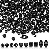 Kigeli 1280 Pcs Glass Beads Bulk Assorted Crystal Beads for Jewelry Making Faceted Teardrop Rondelle Briolette for Adult DIY Crafts Necklace Wristband Earring Kit(Black)