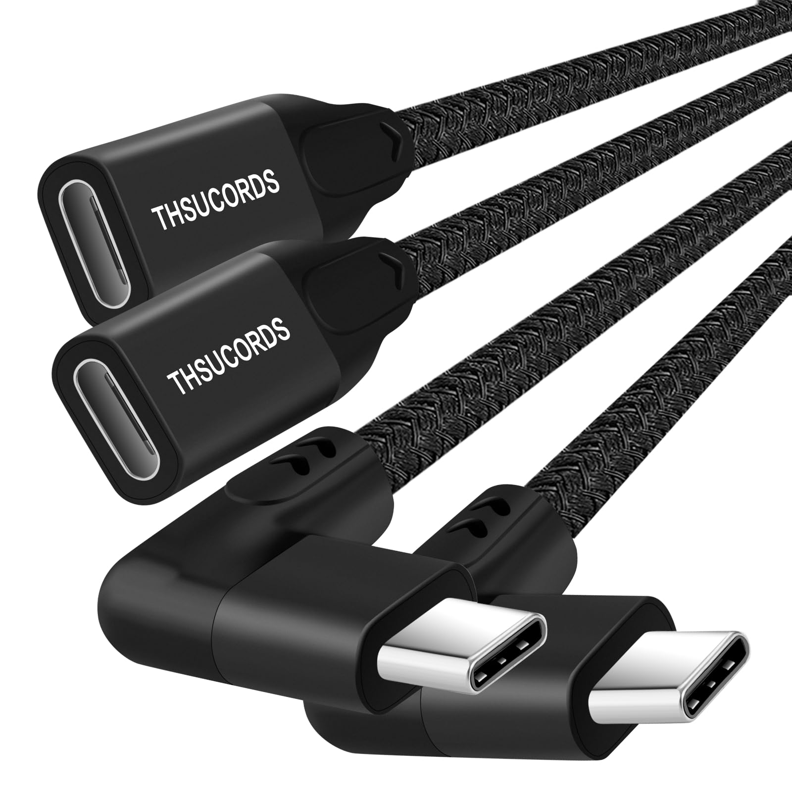 Thsucords 100W USB C Extension Cable 0.1M 2Pack, 10Gbps 90 Degree Right Angle USB C 3.2 Male to Female Extender Fast Charging Cord Compatible with MacBook,iPad Pro,Nintendo Switch,Steam Deck
