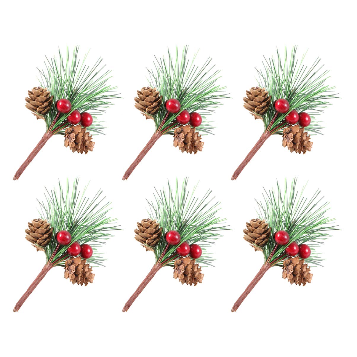 Amosfun 20Pcs Artificial Pine Picks 3.9 Inch Christmas Pine Cones Red Berries Tree Branches Small Artificial Christmas Foliage Wreath Making Supplies Cones for Craft