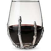 Twine Wine Glass with Metal Skeleton Hand, Durable Drinking Glass for Wines, Cocktails, Spirits and Mixed Drinks, Spooky Halloween Party, Gothic Decorative Glassware, Home Bar,12 oz, Set of 1