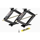 ROCKMAN 24" 7500lbs RV Camper Trailer Stabilizer Leveling Scissor Jacks with Wide Bow-Tie Base/Power-Drill Socket & Magnetic 