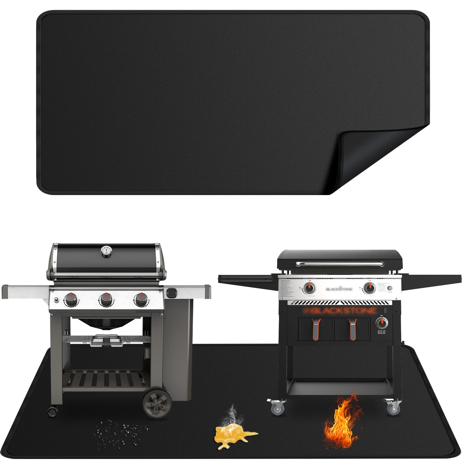 Photo 1 of 100x39 inches Extra-Large Under Grill Mats for Outdoor Grill, Double-Sided Fireproof Multi-Grill Protective Mat, Oilproof Waterproof BBQ Fire Pit Fireplace Mat