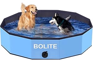 BOLITE Foldable Dog Pool for Large Dogs, 67'' x 12'' Portable Plastic Pet Swimming Pool, Collapsible Dog Bath for Large Medium Small Dogs, Kids and Ducks, Blue