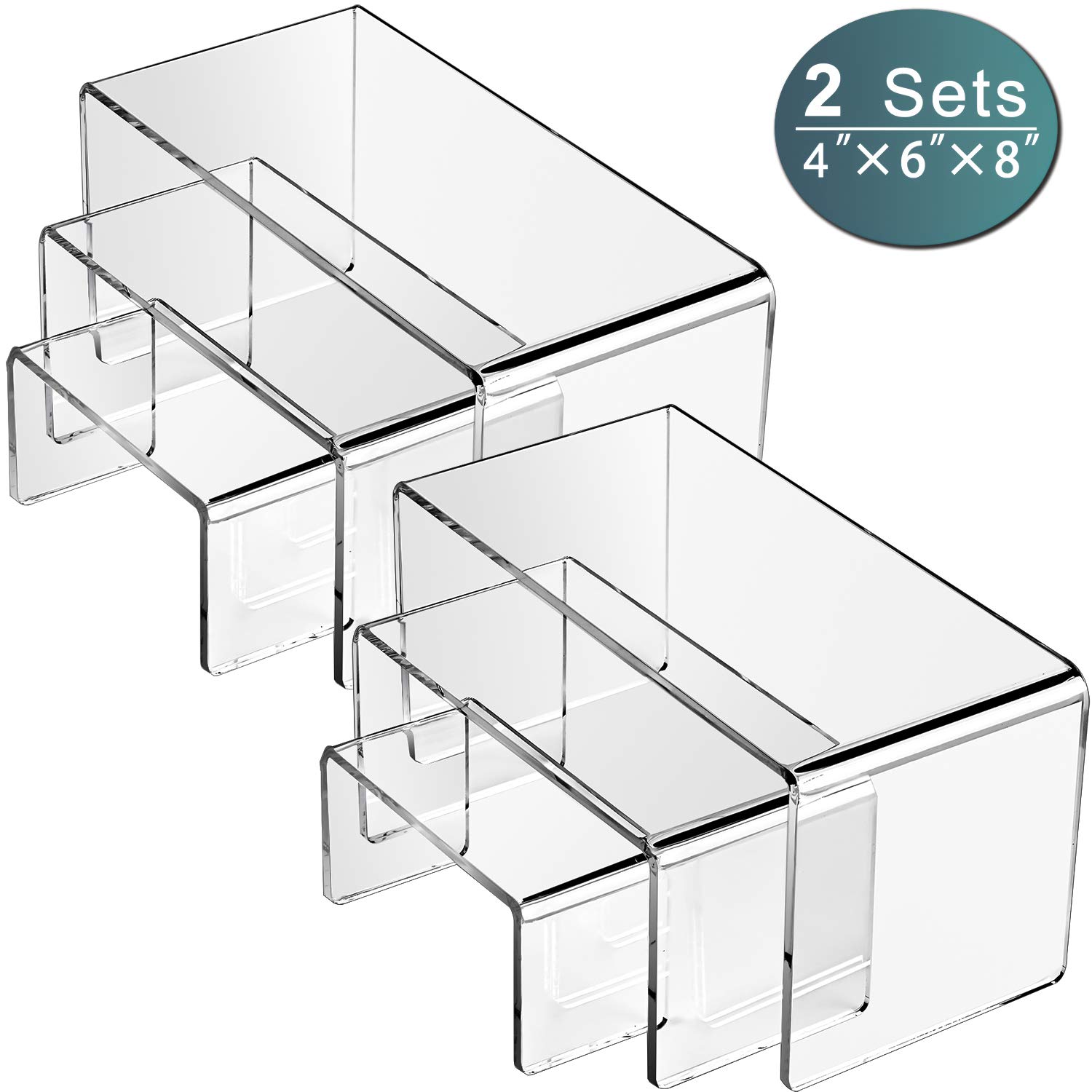 MaxGear Acrylic Display Risers for Funko Pop Figure, Clear Showcase, Cake Stands for Candy Dessert, Jewelry, Table Decoration Riser-2 Set 8.3"x6.3"x4.3"