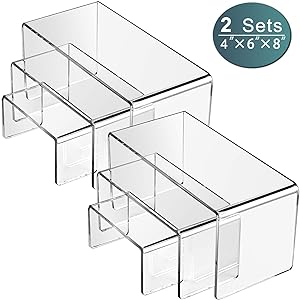 MaxGear Acrylic Display Risers for Funko Pop Figure, Clear Showcase, Cake Stands for Candy Dessert, Jewelry, Table Decoration Riser-2 Set 8.3"x6.3"x4.3"