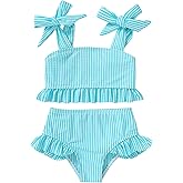 YOUNGER TREE Toddler Girls Two Pieces Swimsuit Color Block Stripe Swimwear Summer Beach Bathing Suit 18M-5T