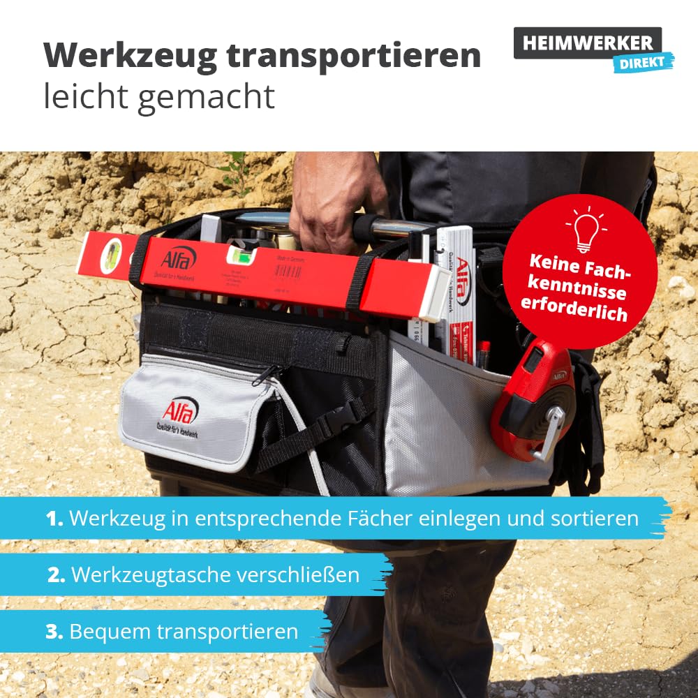 Alfa Werkzeugtasche 42x23x30cm - wasserdichte Bodenschale, gepolsteter Tragegriff - robust strapazierfähig konfortabel geräumig leicht 3