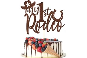 Crseniny My 1st Rodeo Cake Topper, First Birthday Cake topper,Western Little Cowboy Theme Birthday Party Cake Decorations Brown Glitter