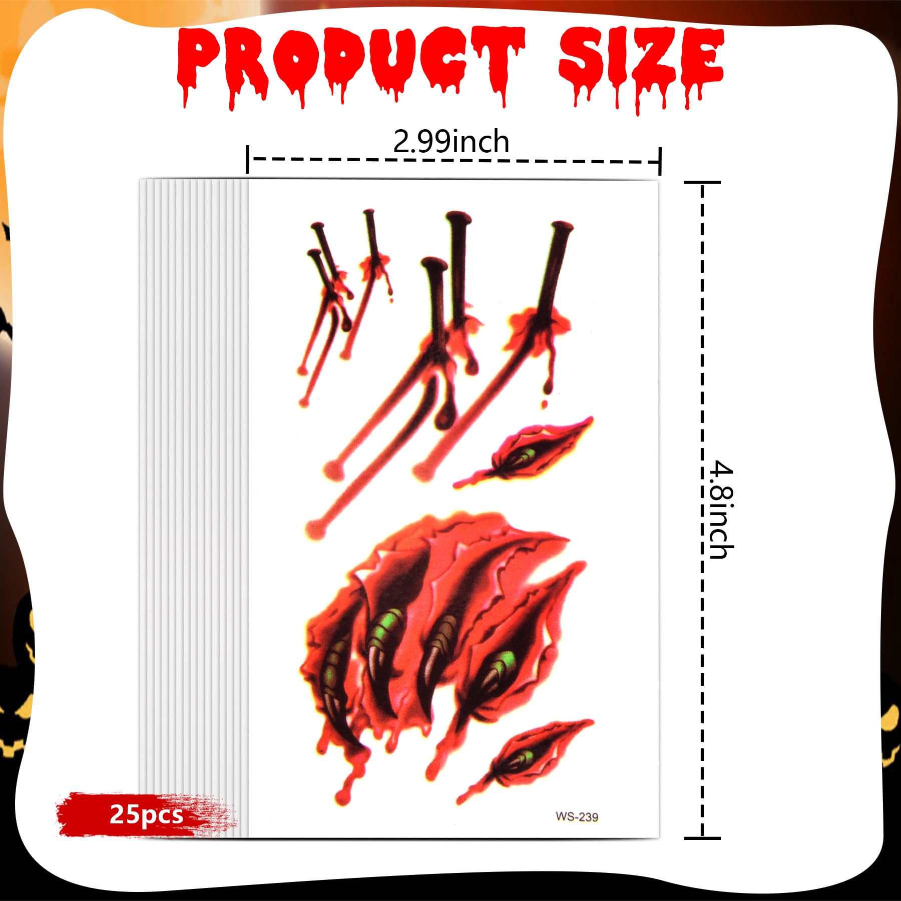 Photo 1 of 25 Sheets Halloween Zombie Temporary Tattoos, NEDEQI Plus-Size Scar Fake Blood Tattoos Waterproof Realistic Stitches Wound Temp Sticker for Zombie Makeup Chucky SFX Cosume Prank Cosplay Kids Men Women
