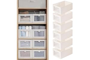 SUNAYOF 6 Pack Linen Closet Organizer and Storage, Foldable Closet Storage Bins with Clear Window, Linen Closet Baskets for C