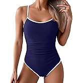 Eomenie Women's One Piece Swimsuit Tummy Control Slimming Bathing Suit Color Block Spaghetti Strap 1 Piece Swim Suit Swimwear