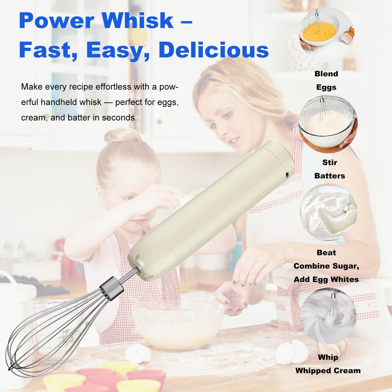 Akku-Handmixer MixgoII, Elektrischer Schneebesen & Milchaufschäumer, Mini Mixer, wiederaufladbarer Handmixer und Schnurrhaar, Küchenmaschine zum Kochen, Lebensmittelzerkleinerer 4