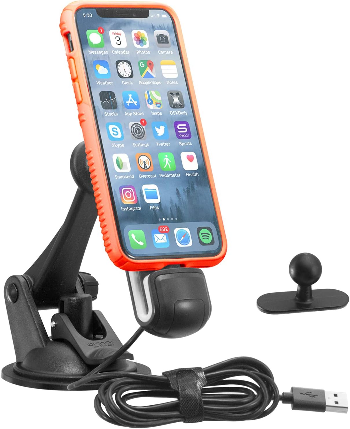 iBolt MFI Certified ChargeDock- Magnetic Vehicle/Desktop Dock/Mount w/ 2 mounting Options. Works w/Most Phone and case Combinations (iPhone Xs/Xs Max/X / 8/8 Plus / 7/7 Plus / 6), IBA-34100