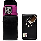 Turtleback Belt Clip for iPhone 16 Pro, 16e, 15 pro 14 Pro 13 Pro -Large- Fits w/Defender Bulky Style Cases, Premium Black Leather, Vertical Belt Holder, Magnetic Closure HD Rotating Belt Clip