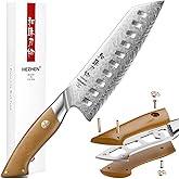 HEZHEN Damascus Santoku Knife, 7 Inches, 67 Layers Damascus Steel, Ultra Sharp Blade, Japanese Chef Knife for Professional Chefs and Home Cooking, Linen Micarta Handle, Gift Packing