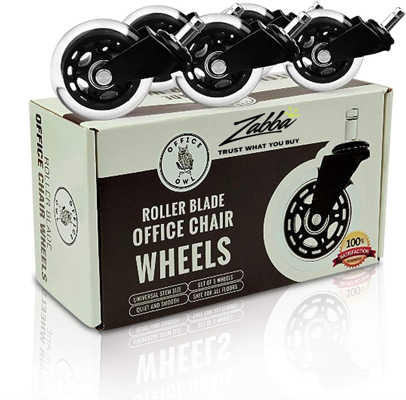 Office Chair Wheels, Caster Wheels - Set of 5, Replacement Wheel for Desk, Office Chairs - Rollerblade Casters for Wood, All Floors - Universal Fit - Office Owl: Home Improvement