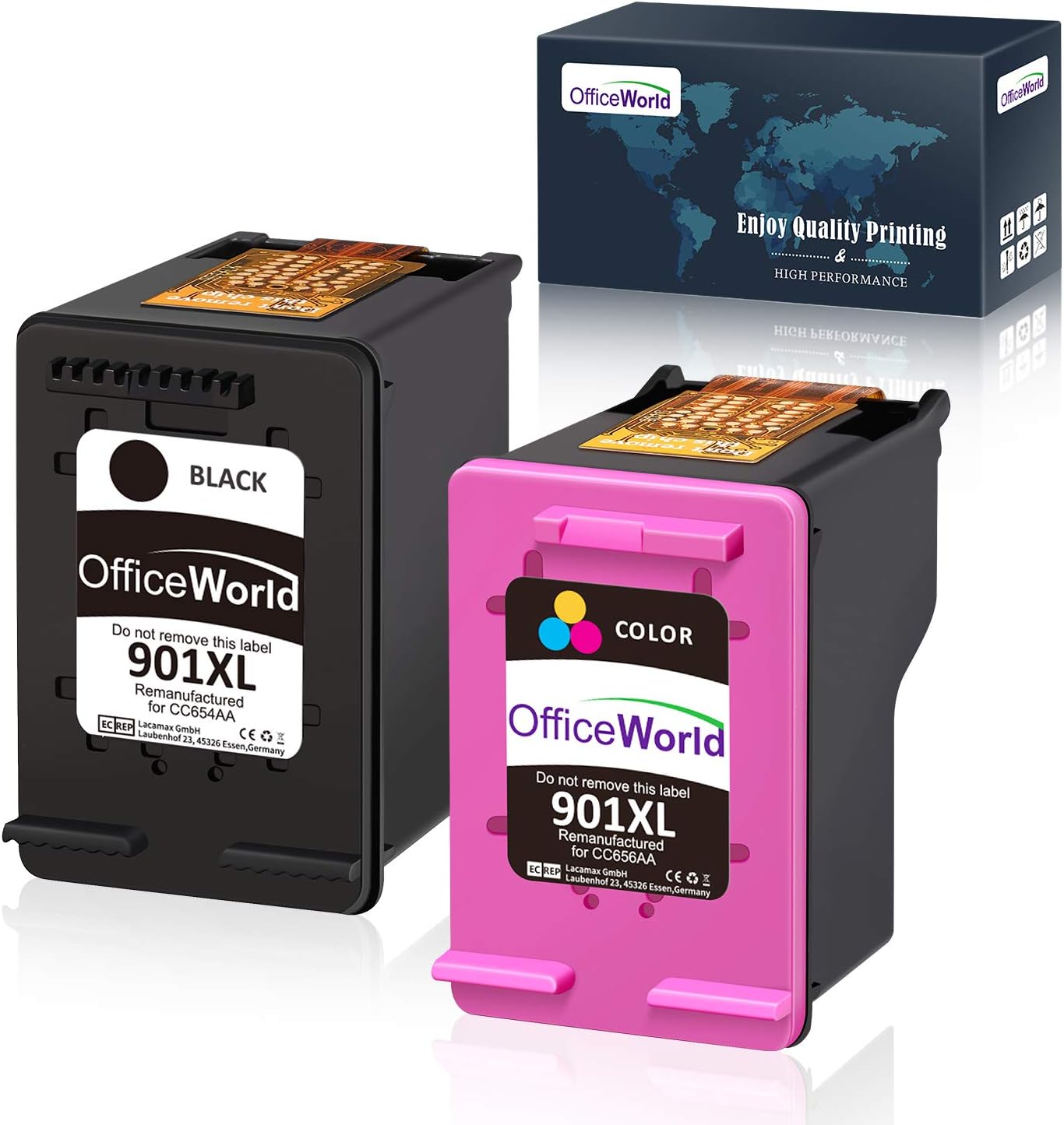 OfficeWorld Remanufactured HP 901 901XL Ink Cartridges High Capacity Compatible with HP Officejet 4500, HP Officejet J4580, HP Officejet J4680, HP 4500, HP J4580, HP J4680 (1 Black, 1 Color)
