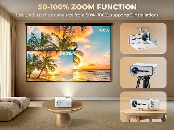 GENERIC MINI PROJECTOR WITH WIFI AND BLUETOOTH, HOME MOVIE PROJECTOR, PORTABLE OUTDOOR PROJECTOR COMPATIBLE WITH DISPLAY + ZOOM, WHITE