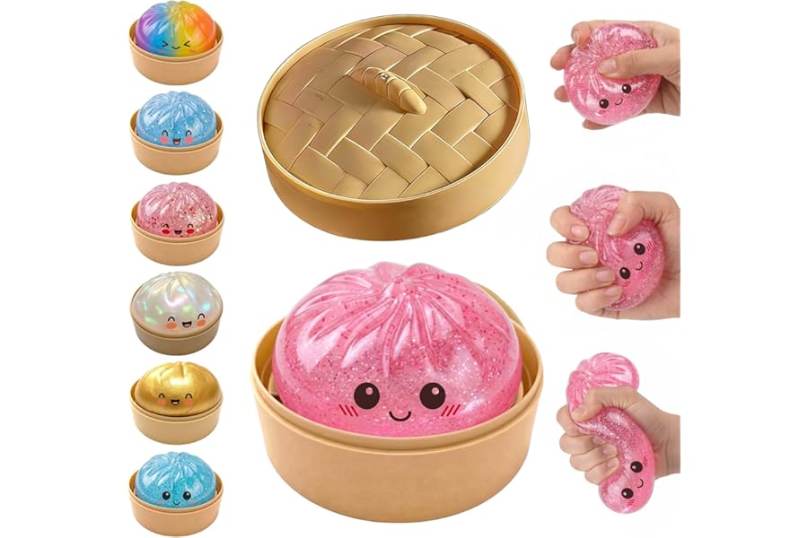 Glitter Dumpling Squishy,Dumpling Squishies,Glitter Dumplings Mystery Box,Colorful Dumplings Stress Balls Fidget,Jumbo Squishy Toy,Suitable for Adult use in Offices and Homes (Sparkling Pink)