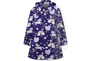Betusline Girl's Hooded Rain Jackets Lightweight Print Waterproof Trench Coat Windbreaker Raincoats for Girls,2-14 Years