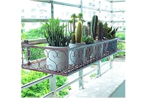 Mairuker Balcony Planter Shelf Metal Plant Holder with Silver Screws & Hook, Durable Hanging Flower Pot Stand Basket for Outdoor Garden Patio, Bronze