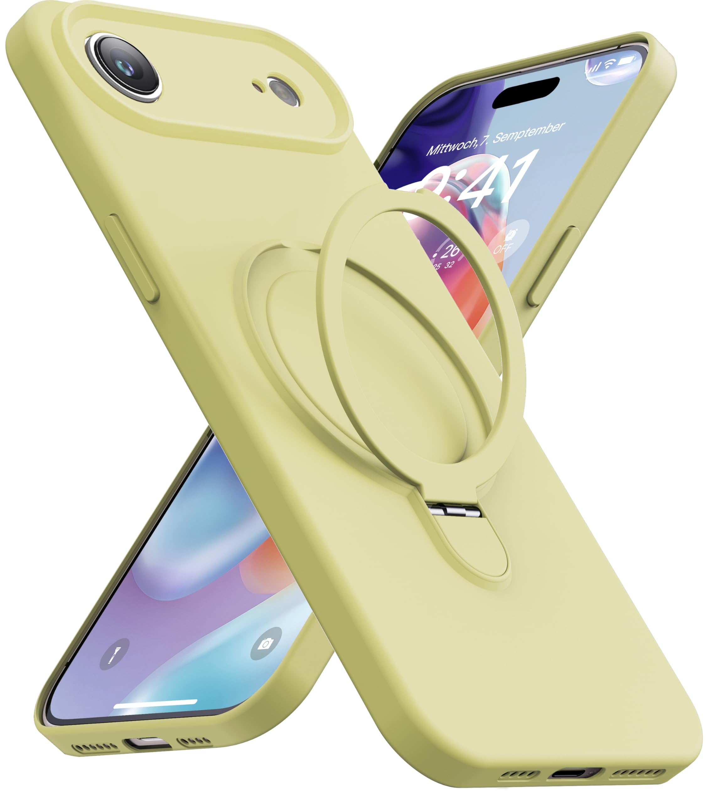 Mephoro Magnetic Stand for iPhone Air Case, Liquid Silicone, [Compatible with MagSafe][Built-in Kickstand&Ring Holder] Anti-Scratch Soft Microfiber Lining, Yellow