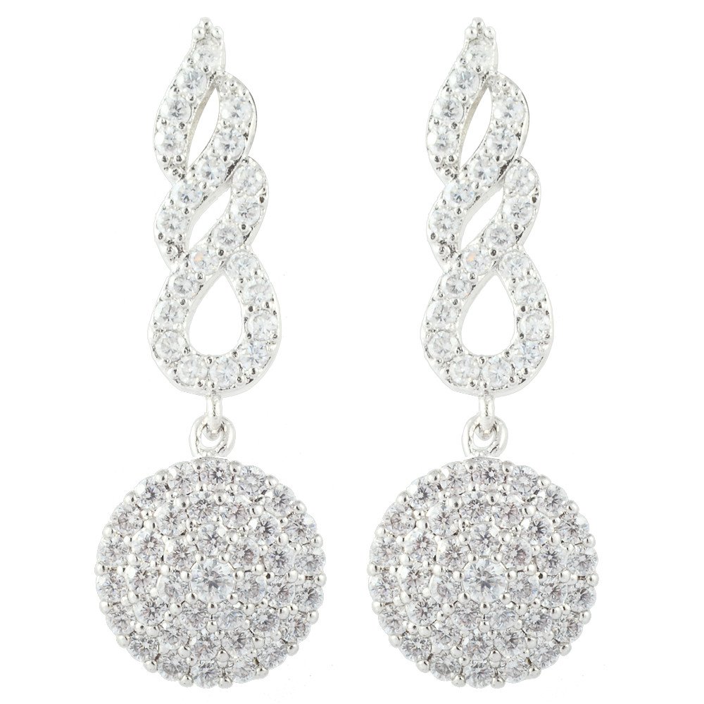 RIZILIA Cluster Drop Pierced Earrings with Round Cut Gemstones CZ [White Topaz] in 18K White Gold Plated, Simple Modern Elegance