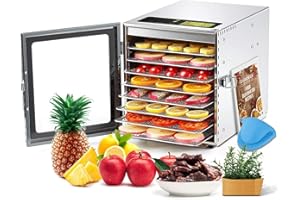 Cercker Food-Dehydrator Machine 8 Stainless Steel Trays, 500W Jerky Dehydrator for Meat, 190ºF Mushroom Dryer, 24H Timer Fruits Dryer for Herbs, Veggies, Yogurt & Dog Treats