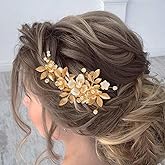 Asooll Bride Flower Wedding Hair Clip Leaf Pearl Headpiece Bridal Hair Accessories for Women