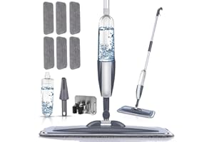 DARISHM Microfiber Spray Mop for Floor Cleaning with 5 Washable Pads,360 Degree Spin Dust Mop with Mop Holder and Scraper for Home Kitchen Bathroom,Dry Wet Flat Mop for Wood Laminate Ceramic Hardwood Tile
