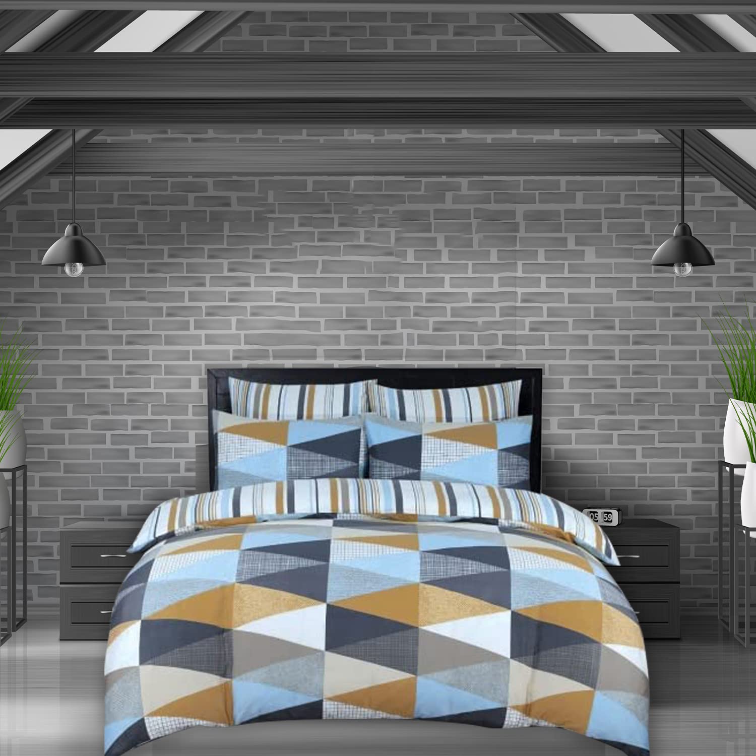 DTEX HOMES Super King Duvet Set 100% Pure Cotton Reversible Printed Hotel Quality Duvet Cover Ultra Soft Easy Care Super King Duvet Cover Set Super Soft and Luxury Duvet Cover Sets (M33 Multi)