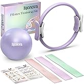 EgoNova Pilates Ring Set: 14-Inch Magic Circle with Dual Padded Handles, Pilates Mini Ball, and Resistance Bands (15, 25, 35 lbs) for Strength, Flexibility, Stability, and Body Toning