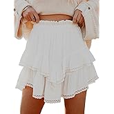 Aoudery Flowy Shorts for Women Casual Boho Ruffle Tiered Skorts High Waist Mini Skirts Golf Tennis Crochet Shorts