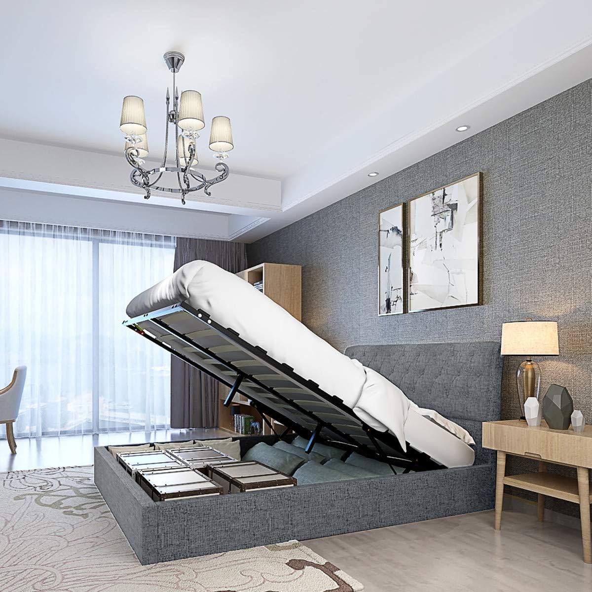 PALDIN Storage bed frame, 5FT King Size Gas Lift Up bed Fabric Dark