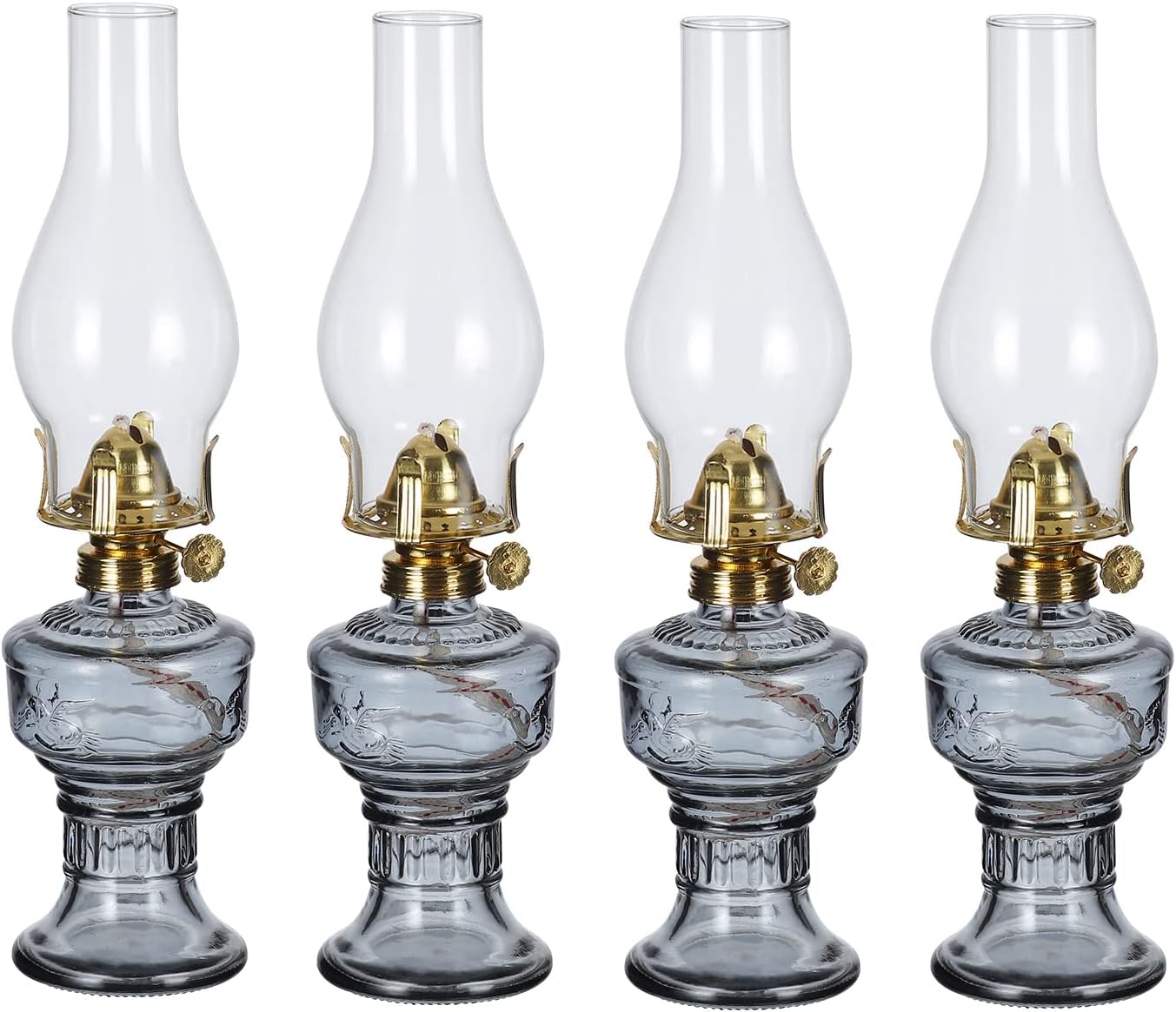 Oil Lamps & Accessories - DNRVK 4 Pieces Classic Oil Lamp 13 Inch Vintage Glass Kerosene Lamp Lantern with Adjustable Tabletop Decor Rustic Clear Oil Lanterns Emergency Lighting Hurricane Lamp Gray