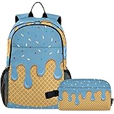 ALAZA Blue Ice Cream Backpack and Lunch Bag Set for Girls Boys Kids School Bag Bookbags Elementary Back Pack Casual Daypack